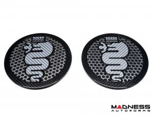 Alfa Romeo 4C Carbon Fiber Speaker Grill Covers - Alfa Logo in White 